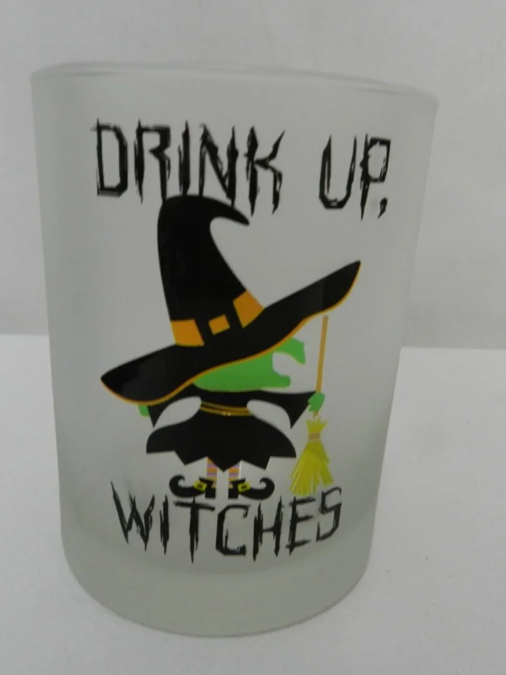 Culver Double Old Fashioned Gnomes Witches Halloween Frosted Glass Set 2 NEW